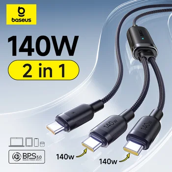 Baseus 140W Cable 2-in-1 Fast Charging Data Cable PD3.1 QC PPS USB C to Dual Type-C Wire For Laptop Tablet Samsung iPhone 17 16