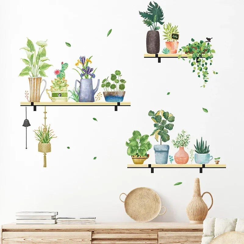 Watercolor Potted Flowers Green Plant wall stickers for Children Room Decor Living Room Kids Bedroom Wall Decals Home