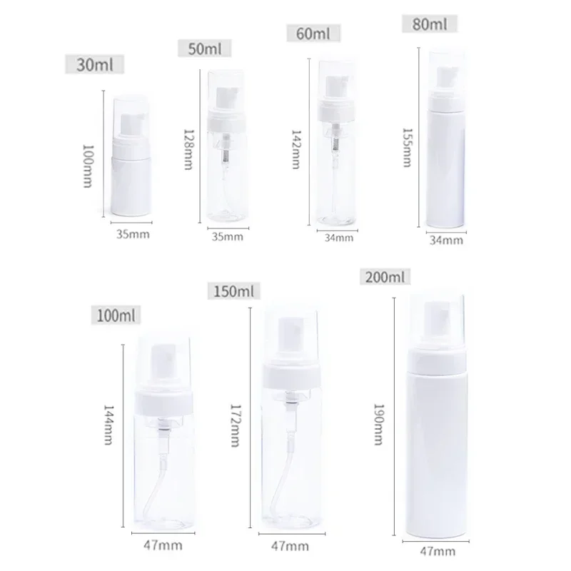 Set of 6 Refillable Portable Foaming Pump Bottles for Travel (Various Sizes)