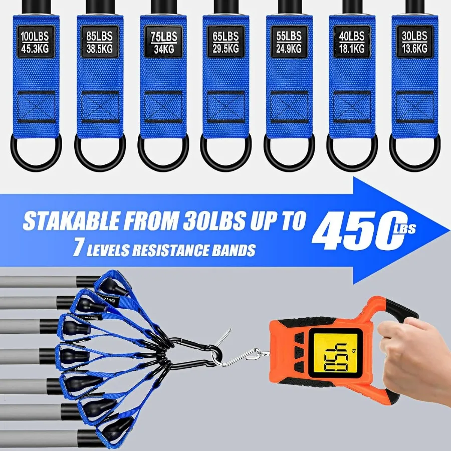 Heavy Resistance Bands for Working Out,450lbs Exercise Bands with Handles, Workout Bands Set for Men, Fitness Weight Bands for M