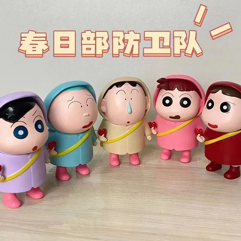 

Kawaii 5pcs Crayon Shin-Chan Kasukabe Defense Force Anime Figures Masao Nini Dumb Little Dolls Desktop Trinkets Vinyl Toy