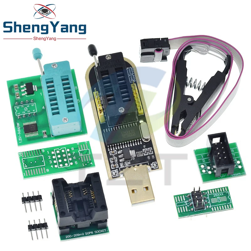 Programmatore CH341A EEPROM Con Test Clip E Modulo Convertitore Per Flash BIOS SOIC8 SOP8