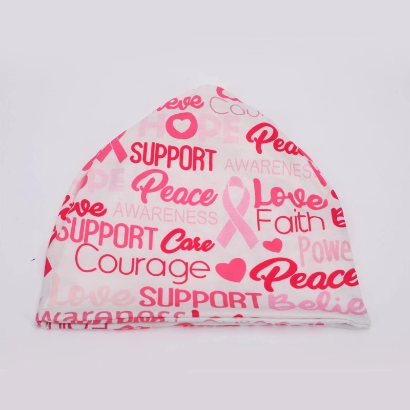 Breast Cancers Awareness Elastic Skull Hat Ribbon Printed Pattern Caps for Women 2