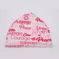 Breast Cancers Awareness Elastic Skull Hat Ribbon Printed Pattern Caps for Women 2