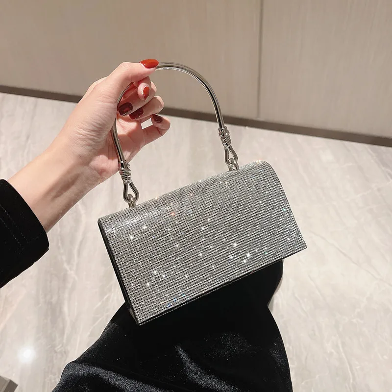

New Evening bag Handle Rhinestones Crystal Bling Top Handle Bags for Women Purses and Handbags Luxury Designer Women's bag