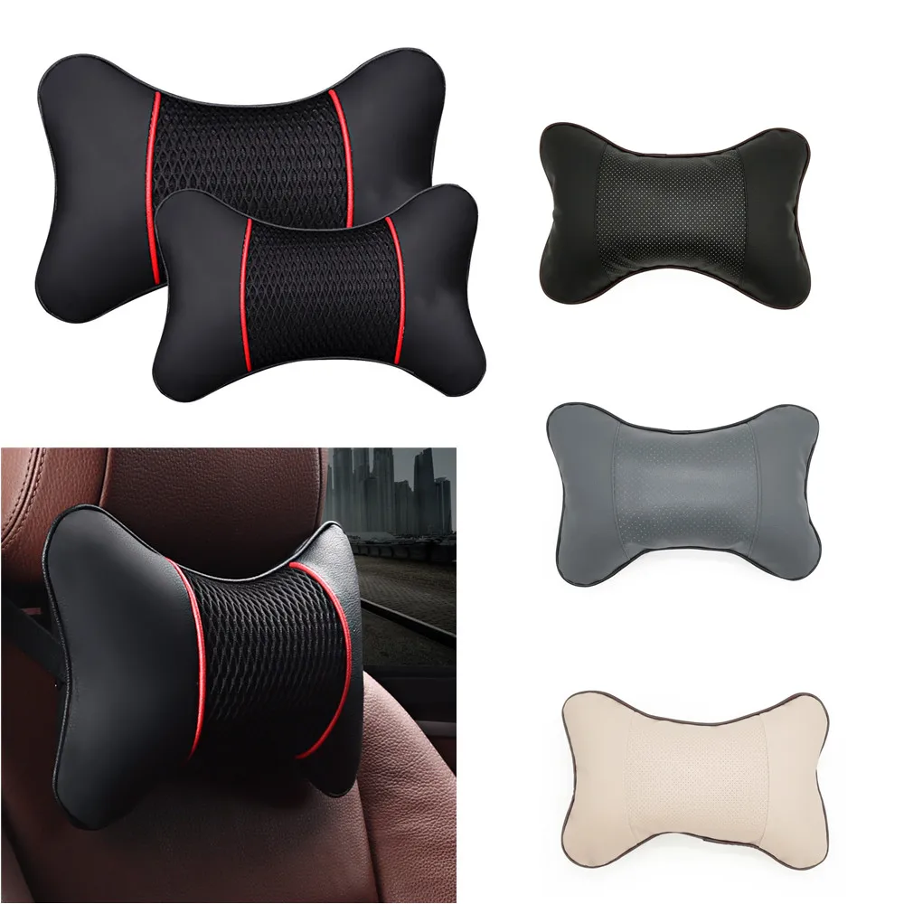 Car Neck Pillows Both Side Pu Leather Pack Headrest For Head Pain Relief Filled Fiber Universal
