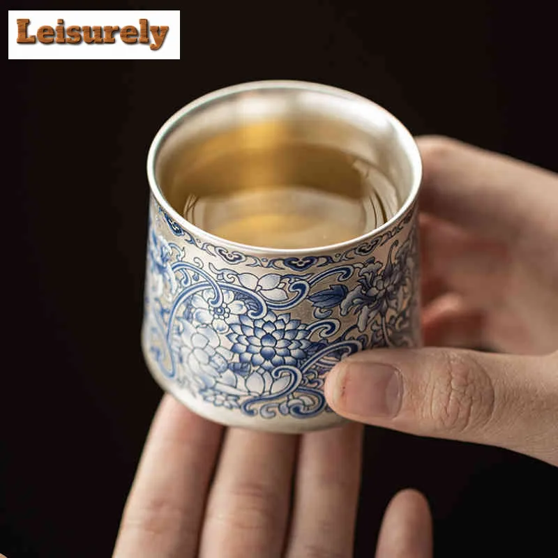 Handmade Gilt Silver Twining Lotus Tea Set Complete Set Japanese Tea Ceremony Set Household Teapot and Tea Cup Set Teaset Craft