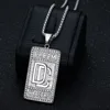 Hip Hop Custom Stainless Steel Gold Crystal Pendant Cubic Zirconia Necklace Men Square Pearl Chain Wholesale 3