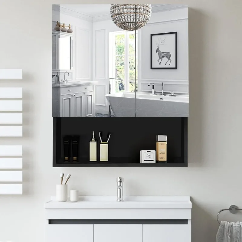 Bathroom Medicine Cabinet Wall Mount Mirror Cabinet with Double