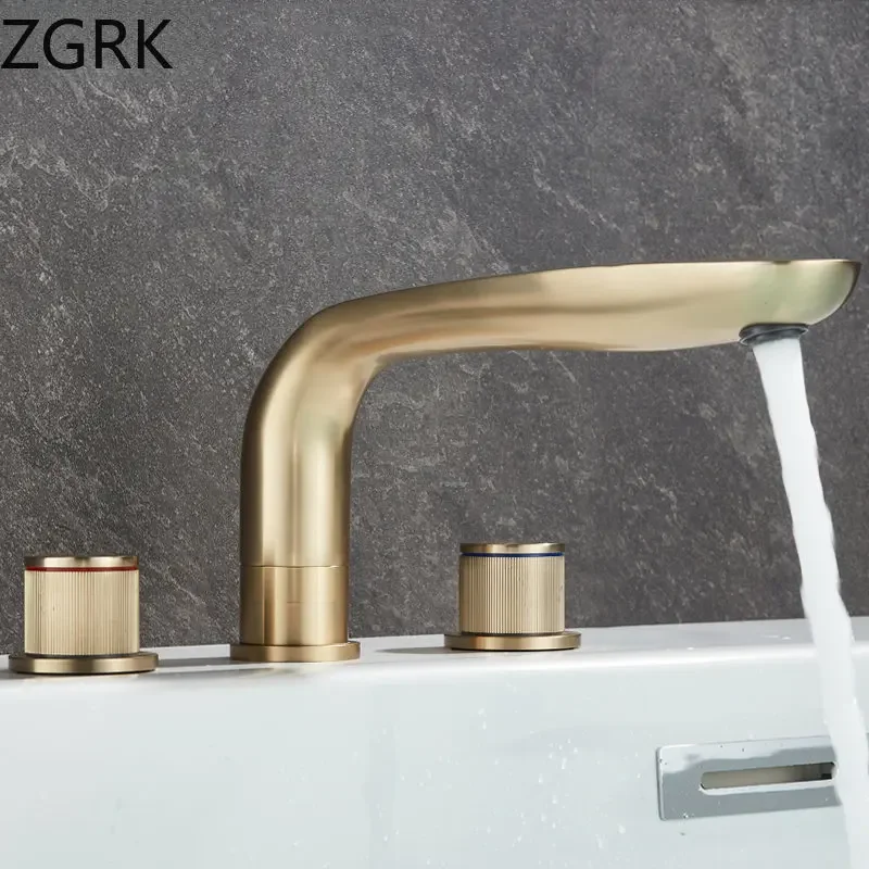 Luxury Bathroom Faucet Cold and Hot Water Tap Brushed Gold Split Three Hole Basin Faucet Solid Brass Washbasin Water Mixer 4