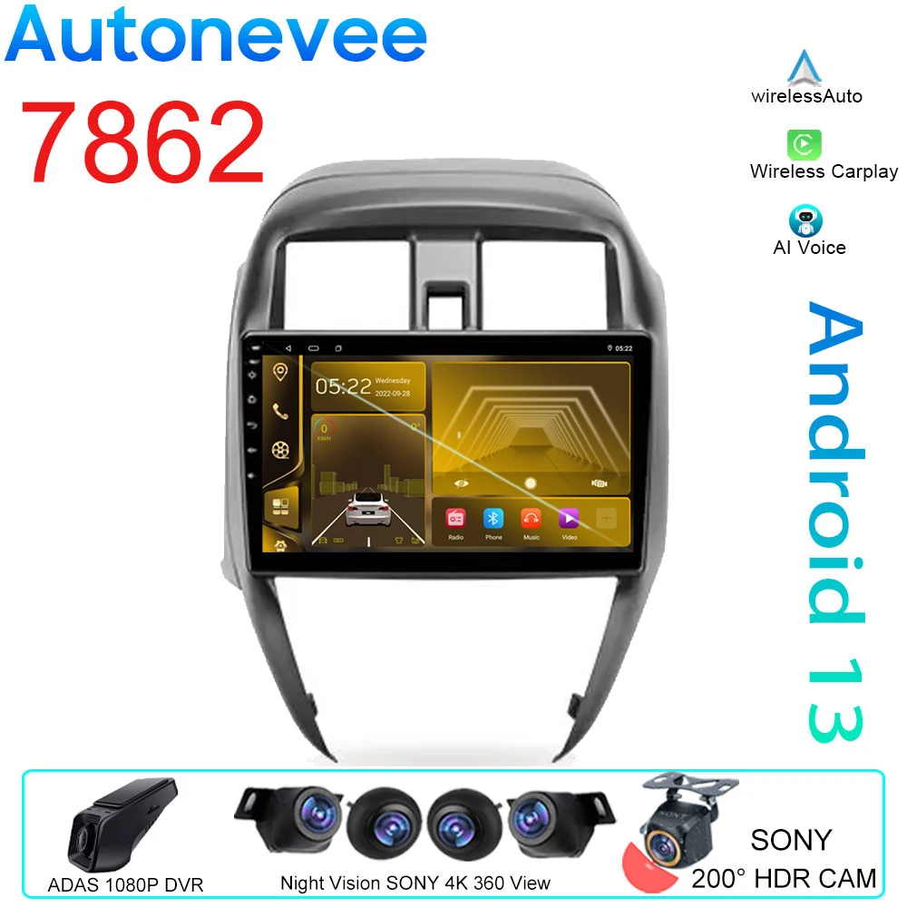 

QLED Video Player Car Radio For Nissan Sunny 2014 - 2016 Multimedia Video Player Navigation GPS 5G WIFI Android Auto No 2Din DVD