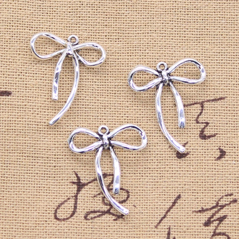30개 참 장식 리본 매듭 25x21mm 티베트 실버 색상 펜던트 앤티크 주얼리 제작 DIY 수제 공예