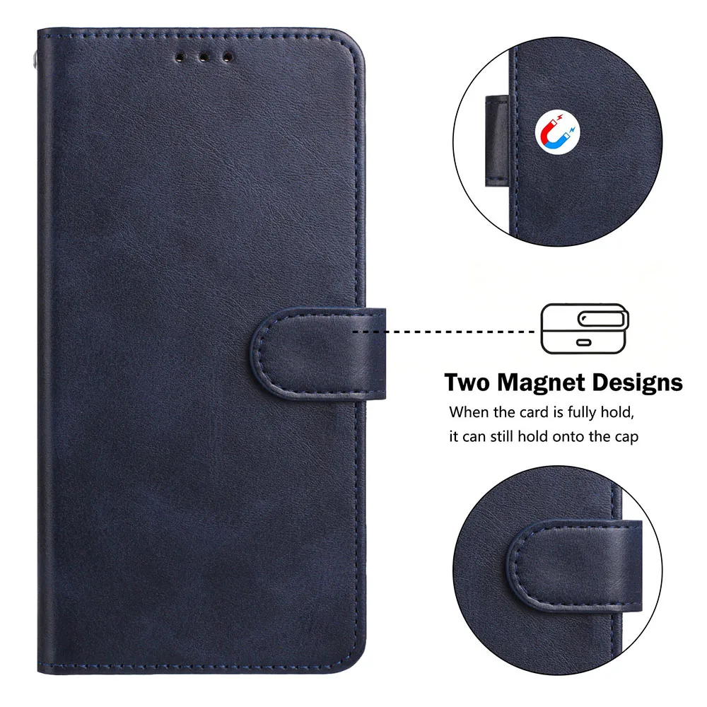 Leather Wallet Case with Magnetic Flip, Card Slots & Kickstand