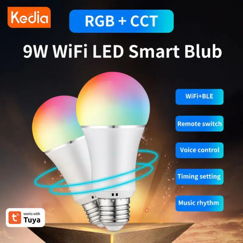 

Led Lamp 9w Rgb And Cct Smart Led Bulb E27 Tuya Multi-color Smart Bulb Wifi And Voice Control Timing