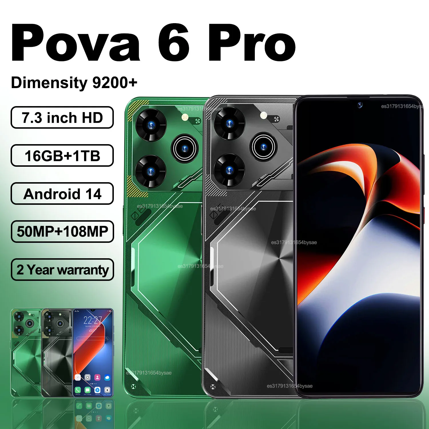 Оригинальный смартфон Pova 6 Pro, телефон с яркостью 7,3 дюйма, 16 ГБ + 1 ТБ, две SIM-карты, мобильные телефоны 50 + 108 МП, Android 14, разблокированный телефон