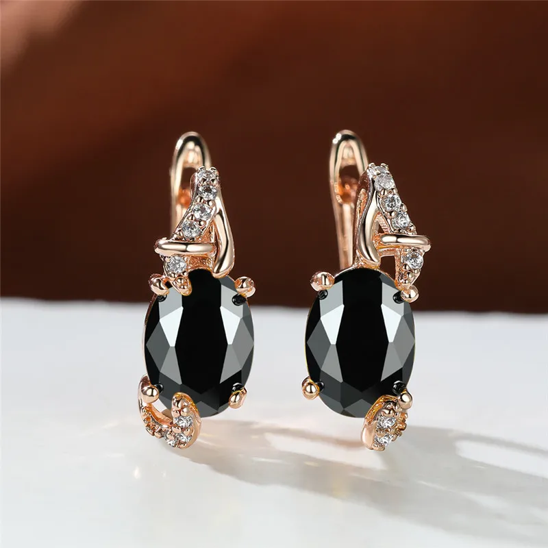 Big Oval Stone Blue Crystal Earrings Mystic Multicolor Zircon Clip Earrings Wedding Jewelry For Women