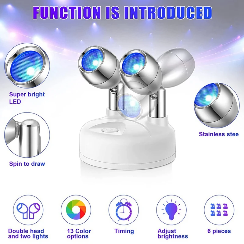 실내 듀얼 헤드 무선 LED 스포트라이트, 13 색 배터리 작동, RGB LED 악센트 조명, 리모컨 포함, 6 개