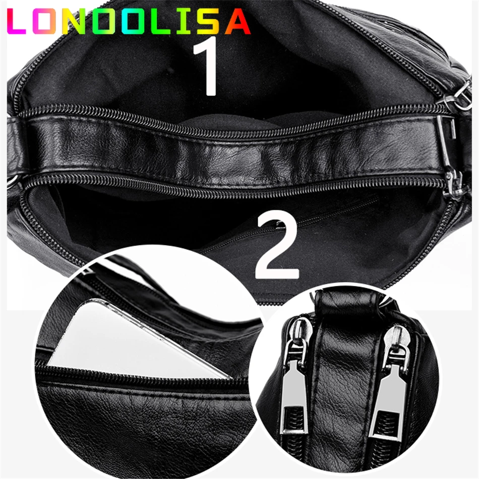 Women Leather Shoulder Bags Multi-Layer Pockets Crossbody Bag
