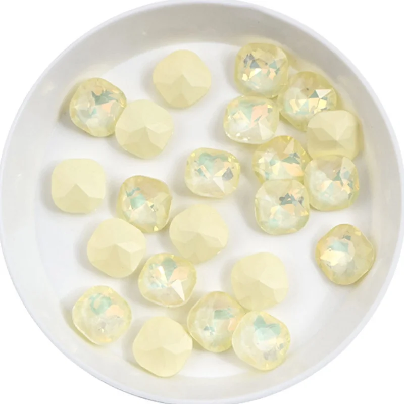 100pcs 8mm 지방 광장 네온 모카 네일 다이아몬드 멀티 컷 크리스탈 지적 바닥 네일 쥬얼리 슈퍼 스파클링 다이아몬드 액세서리