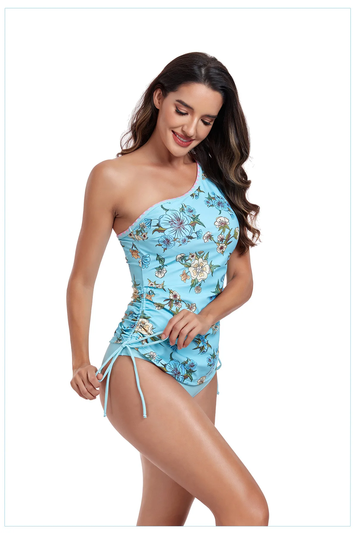 New single shoulder flower bud swimsuit split body women's swimsuit bikini drawstring strap swimsuit set