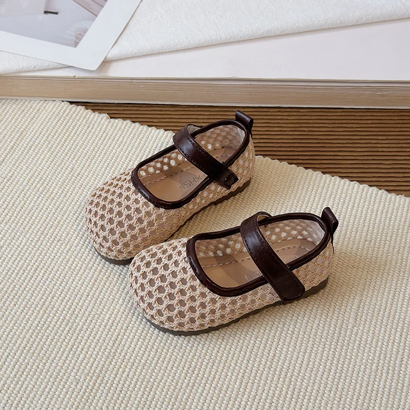 Girls Shoes 2026 Spring Summer Children Flats Cut-outs Breathable Shoes For Girl Fashion Design Kids Close-toed Sandals Beige - 5