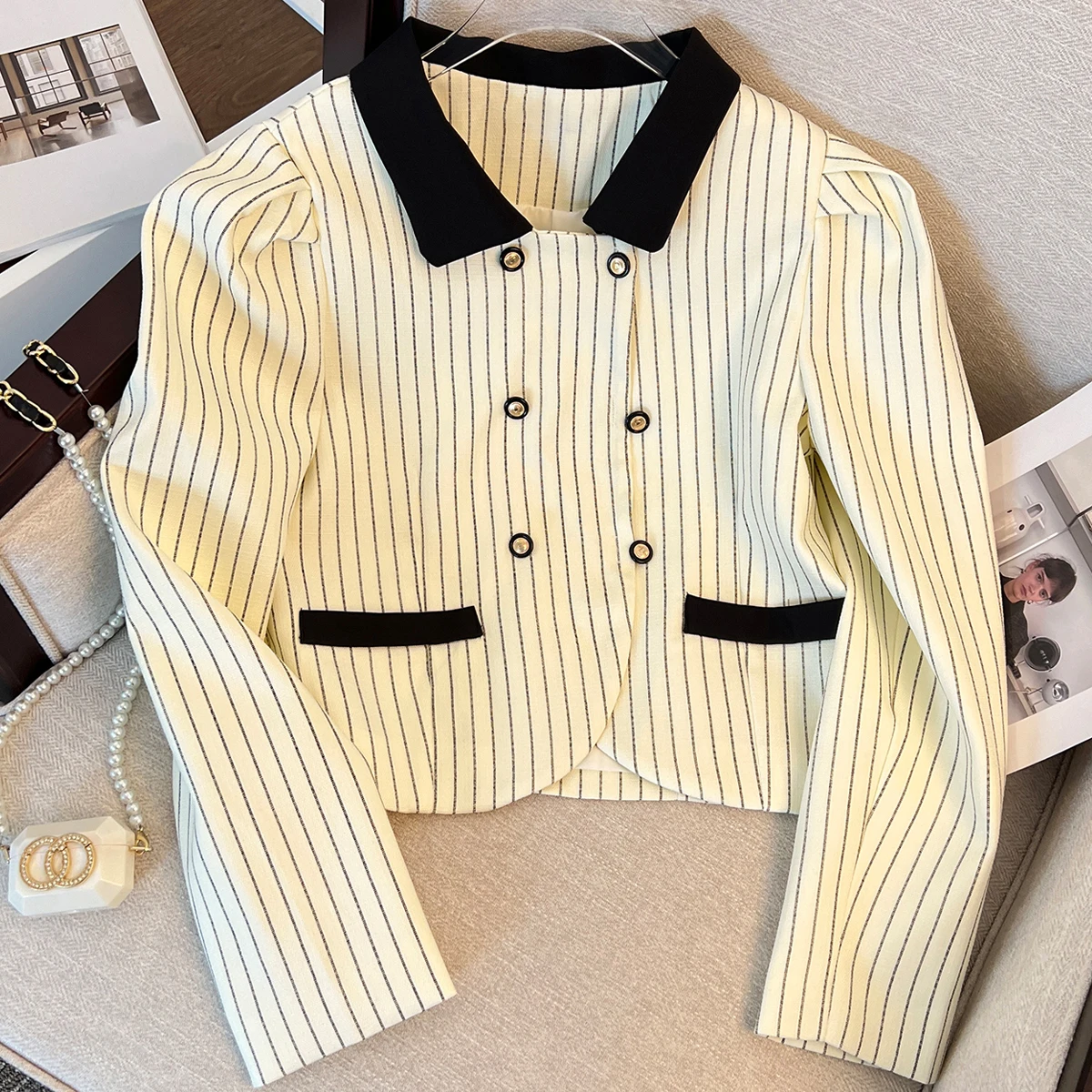 

Vintage Women Jackets Korean Style Japanese Fashion Harajuku Patchwork Striped Streetwear Coats Short Jacket Female