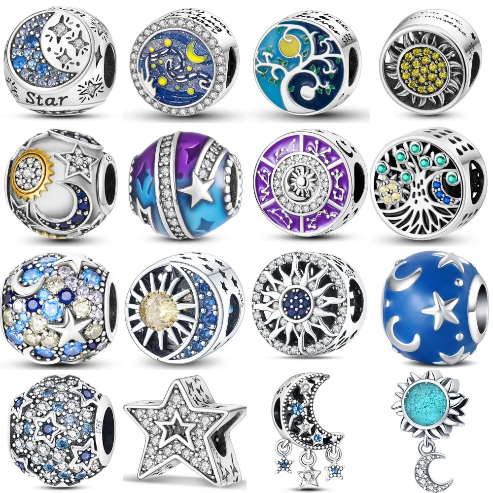 

Hot Sale 925 Sterling Silver Star Moon Sun Starry Sky Series Charms Beads Fit Original Pandora Bracelets S925 DIY Jewelry Gifts