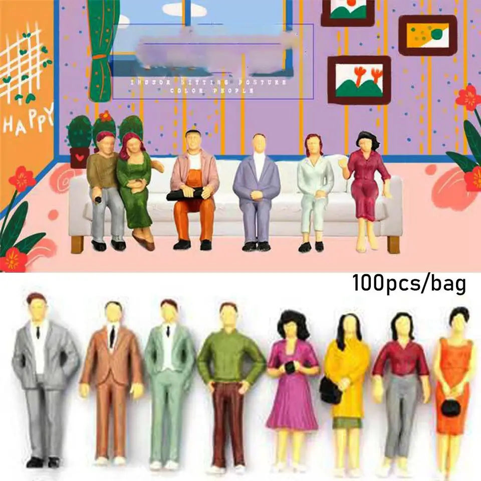 100 Figurines Assises Peintes échelle 1:100 - Personnages Passagers / Modèles - Neuf