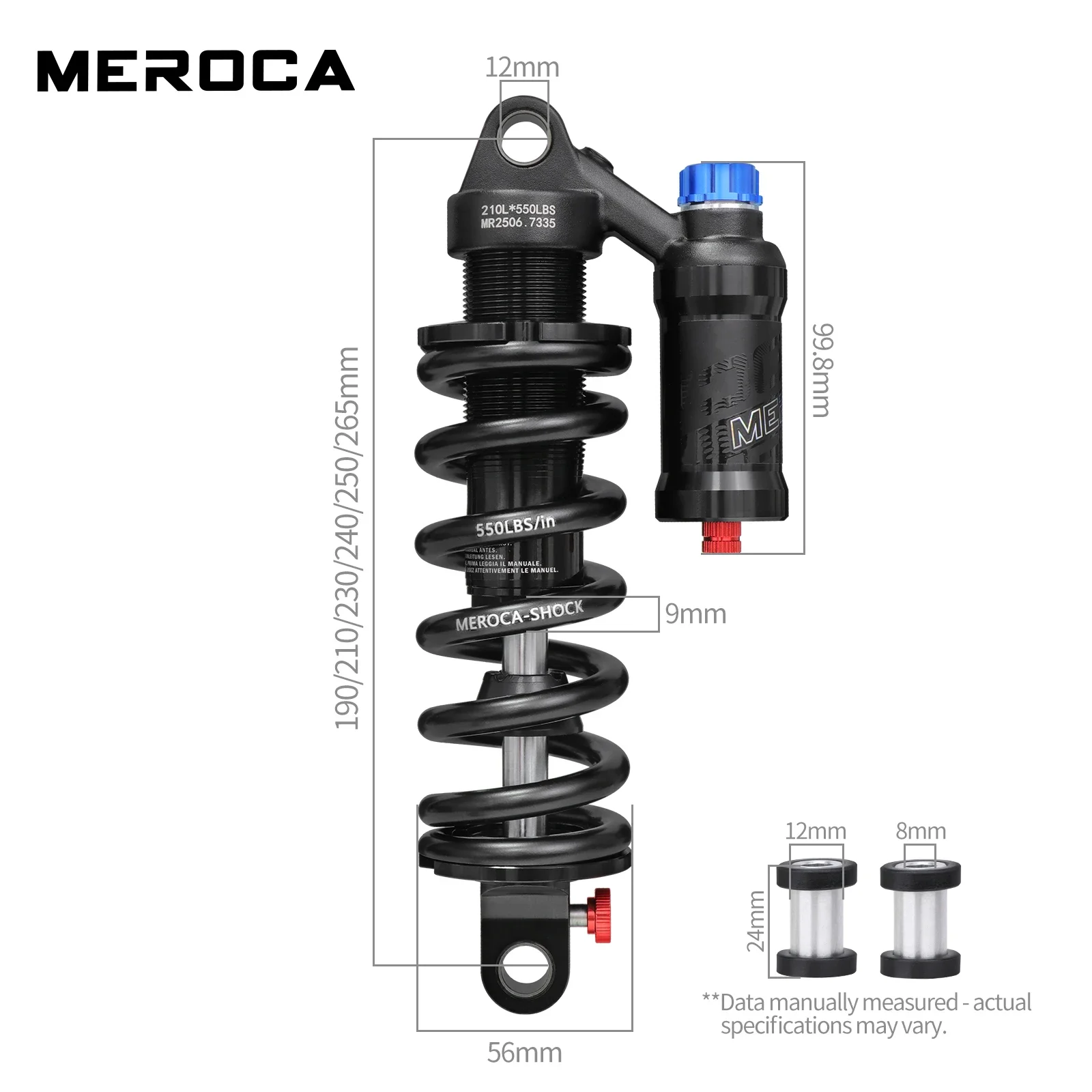 MEROCA MTB 리어 쇼크 업소버 190mm/210mm/230mm 스프링(공기압/댐핑 조정 포함) DH XM 쇼크 업소버 사이클링 부품