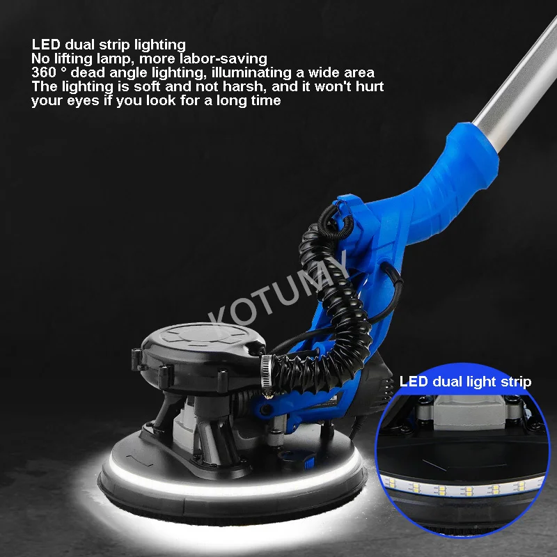 2.2m 3.2m Adjust Length Drywall Sander 220V Dust Free Wall Polishing Grinding Double Led Light Wall Putty Polisher Machine