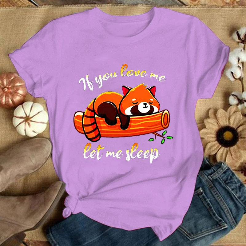 (Premium-T-Shirt) Modischer lustiger Panda „If You Live Me Let Me Sleep“, bedruckte T-Shirts für Damen, Sommer, lässige Kurzarm-T-Shirts – Detail 9