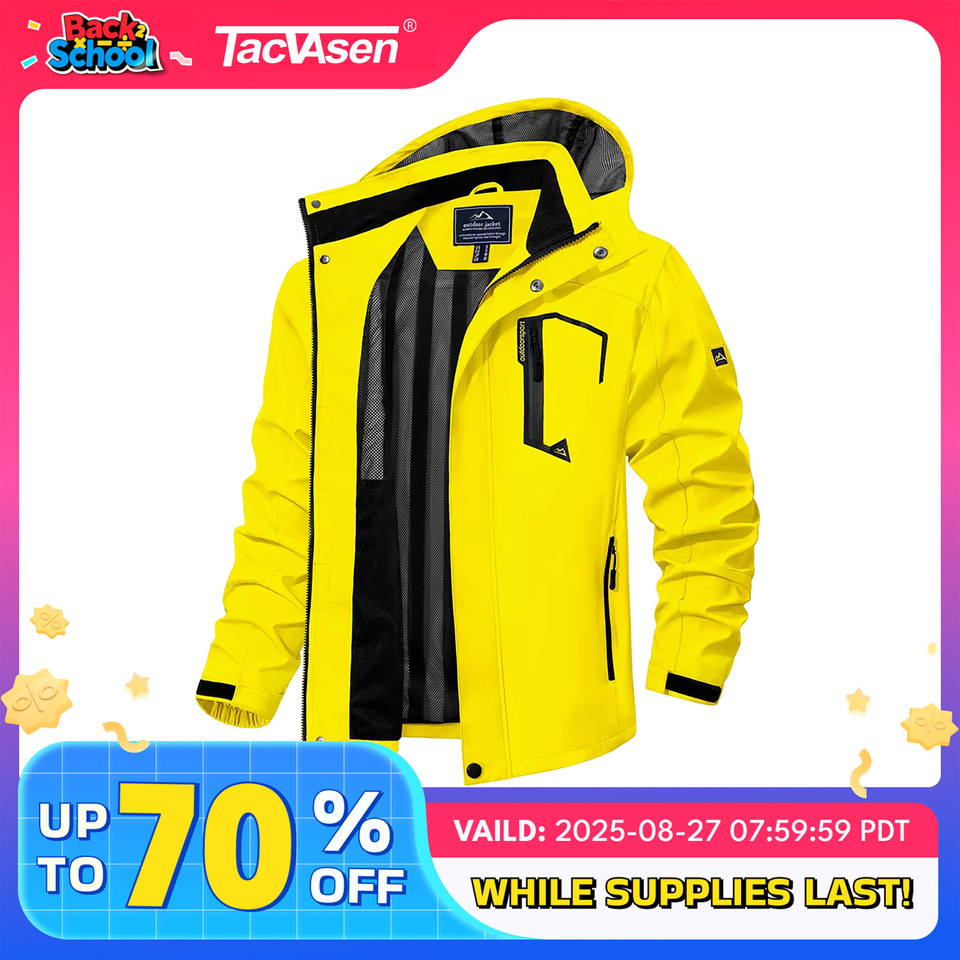 TACVASEN Spring Autumn Lightweight Jackets Mens Mesh Lined Waterproof Rain Jacket Outdoor Fishing Hiking Jacket Male Windbreaker