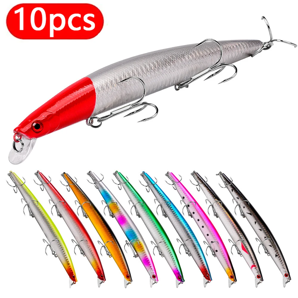 10Pcs Minnow Angeln Locken Schwimmende Künstliche Harten Köder Bass Wobbler Lockt Crankbait Hecht Drillinge Tackle