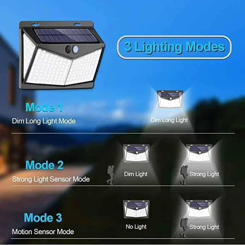 Latest 208LED Solar Wall Light Outdoor Waterproof Advanced Human Body Sensor Street Light Suitable for Courtyard Garden Streets