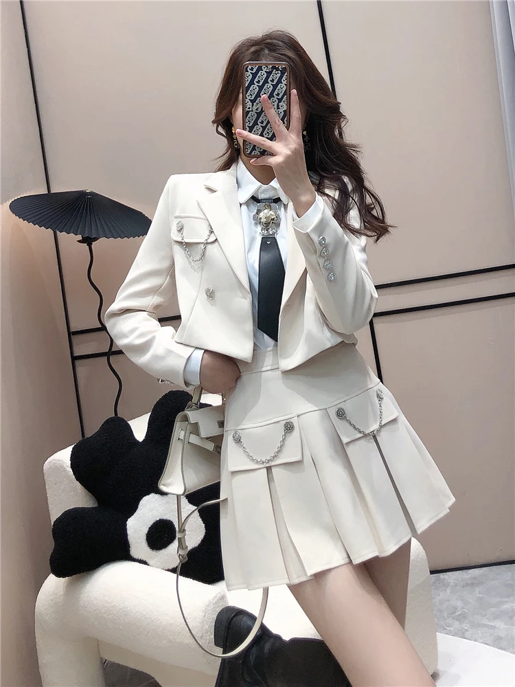 England Model Trend Jacket Skirt Fits Preppy Model Metallic Rose Tie Shirt+ Brief Blazer +Pleated Mini Skirt 3 Piece Set Girls 6 Sd31048e2c39a4490b97e434ce123ca83W