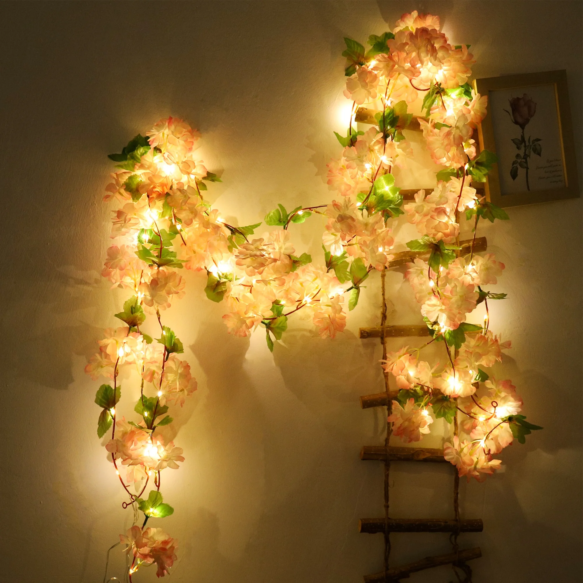 Künstliche Sakura Blumen Rebe LED Lichterketten Hochzeit Dekoration Garten Bogen Hängen Home Room Decor Weihnachten Party Ornament