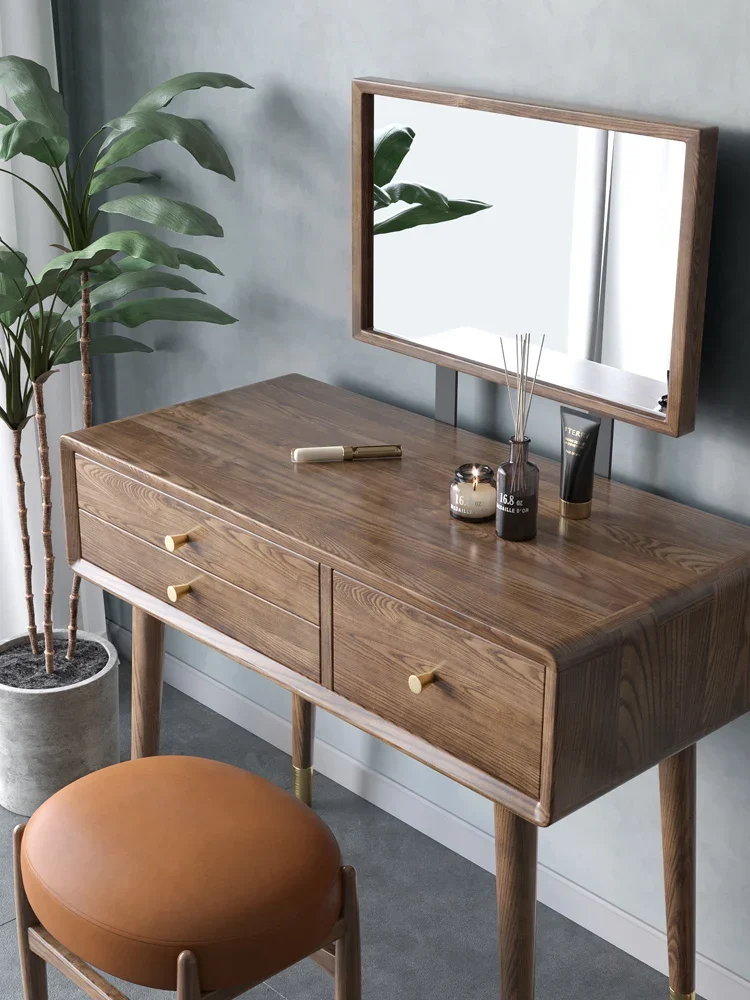 

All solid wood makeup table ash Nordic luxury bedroom walnut with mirror walnut dressing table
