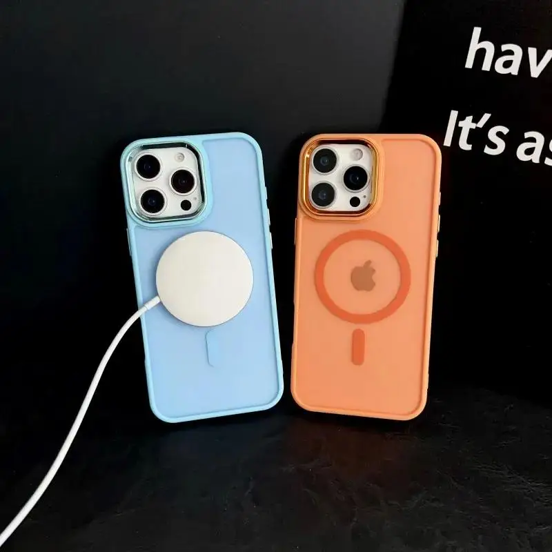 Magnetic Luxury Matte Translucent Armor Shockproof Case For iPhone17 15 16 14 13 11 12 Pro Max  Magsafe Wireless Charge Cover