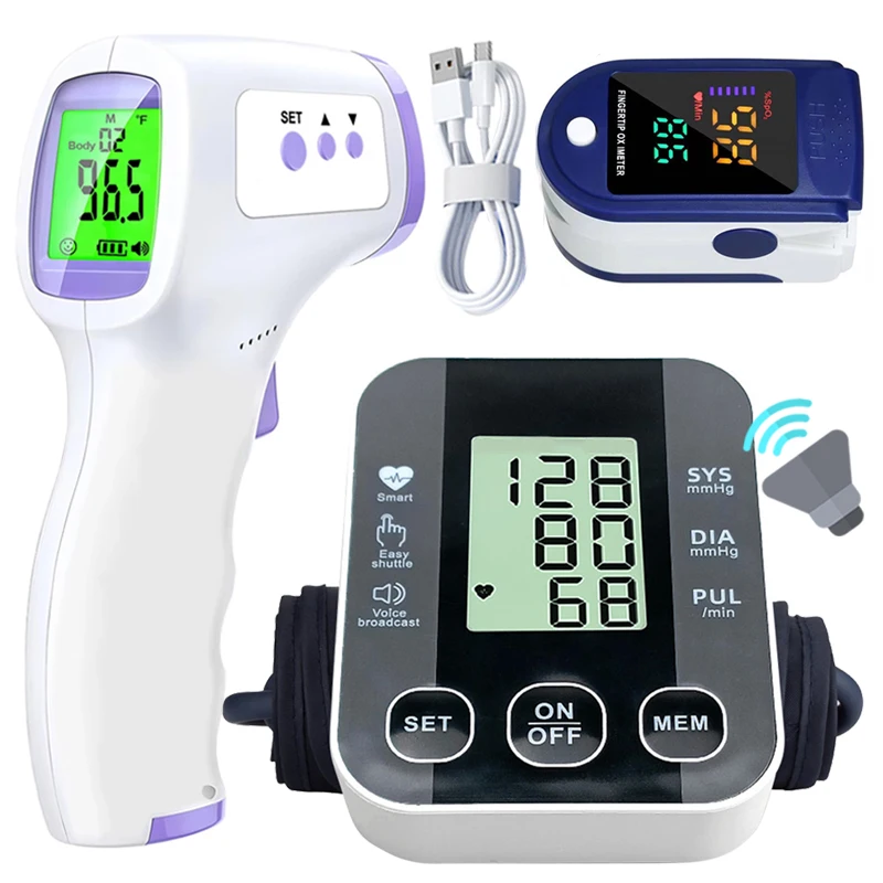 Automatic Tonometer Blood Pressure Meter BP Medical Sphygmomanometer LCD Infrared Forehead Thermometer Blood Pressure Monitor 2