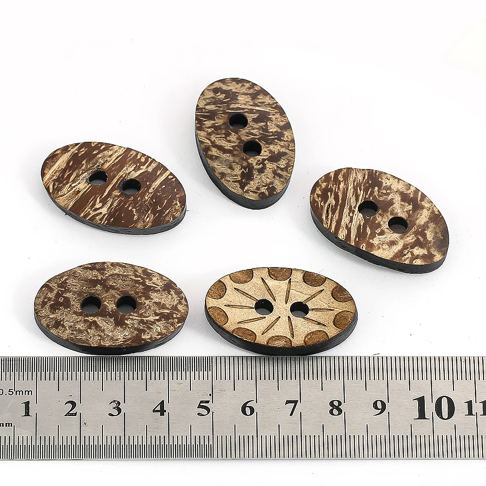 10PCS 35mm Mixed Oval Natural Coconut Shell Pattern Buttons 2 Holes for Garment Decoration DIY Handmade Sewing Accessories