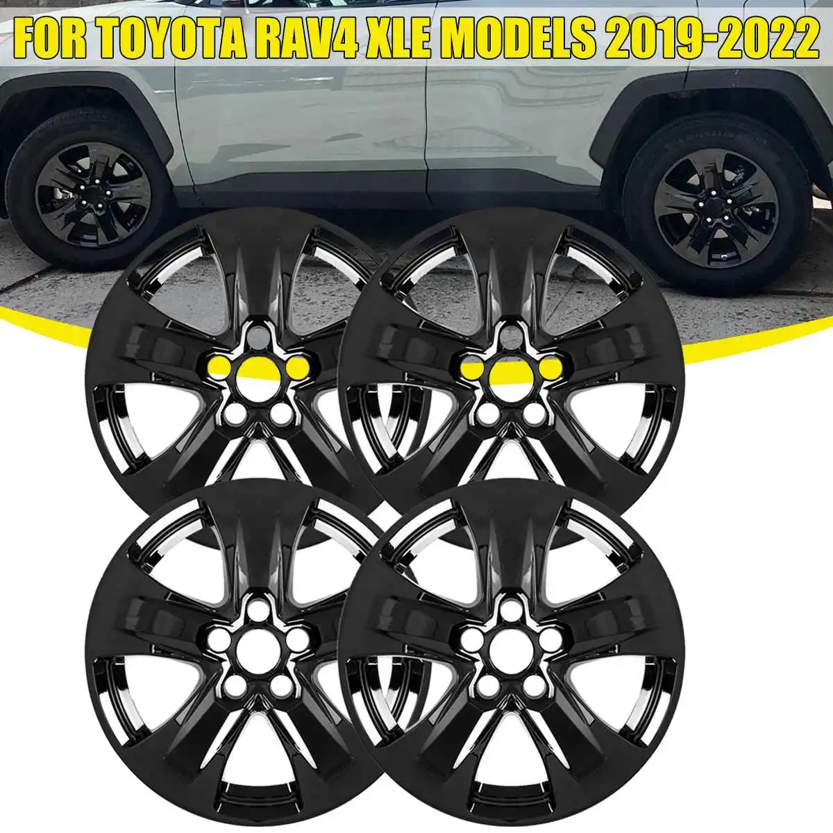 

4pcs 17inch Wheel Cover Hub Caps Glossy Black Car Tire Wheel Hubcaps For Toyota RAV4 XLE 2019 2020 2021 2022