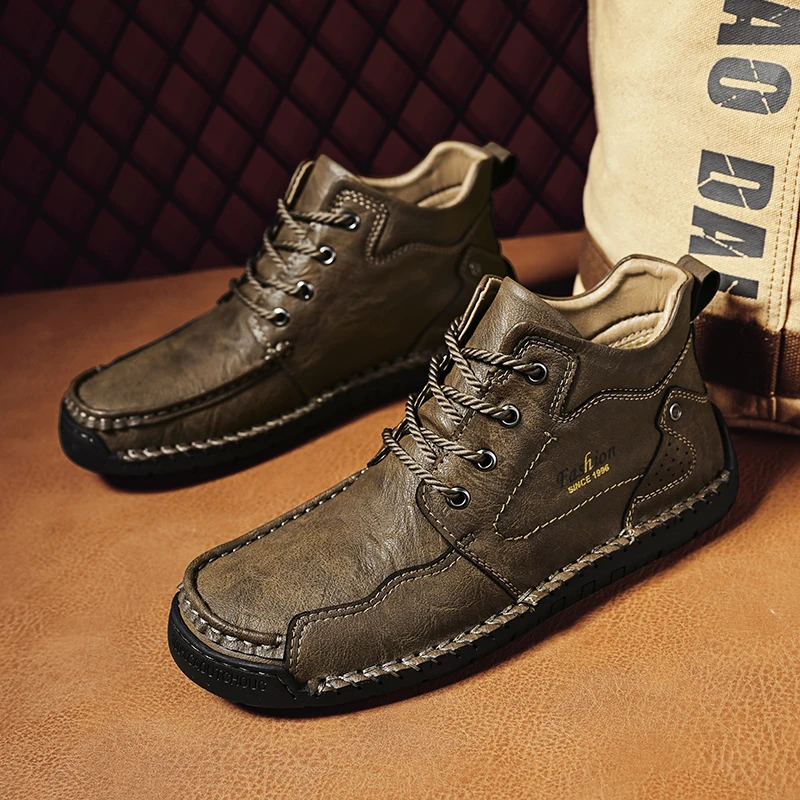 

Мужские Водонепроницаемые ботинки до щиколотки, черные кожаные ботильоны, теплая обувь для снега, ботинки челси, осень 2019