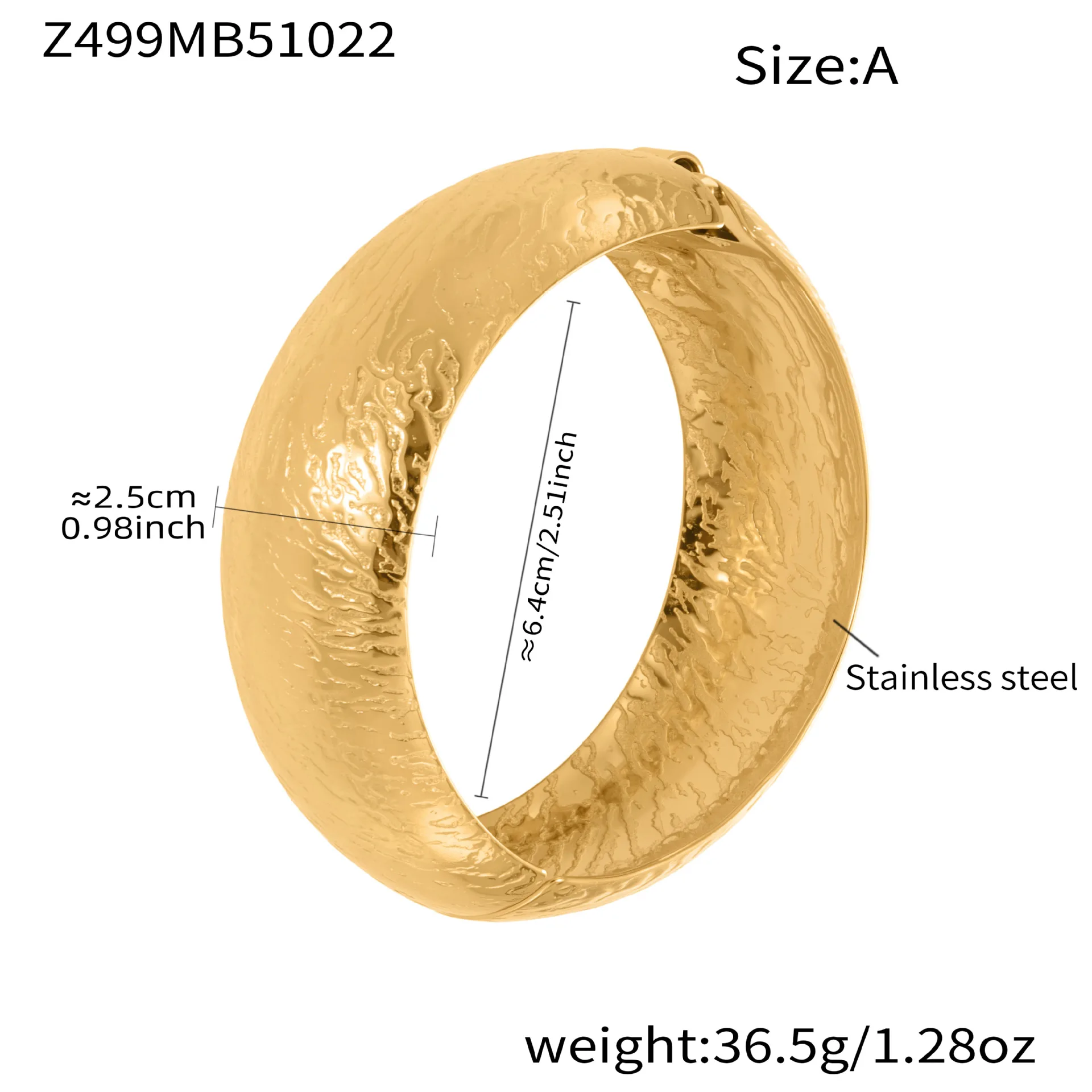 Klobiger breiter Armband-Armreif aus 18 Karat vergoldetem Edelstahl, Armreif für Frauen, gehämmerte, zu öffnende Manschettenarmbänder, Armreifen – Detail 8
