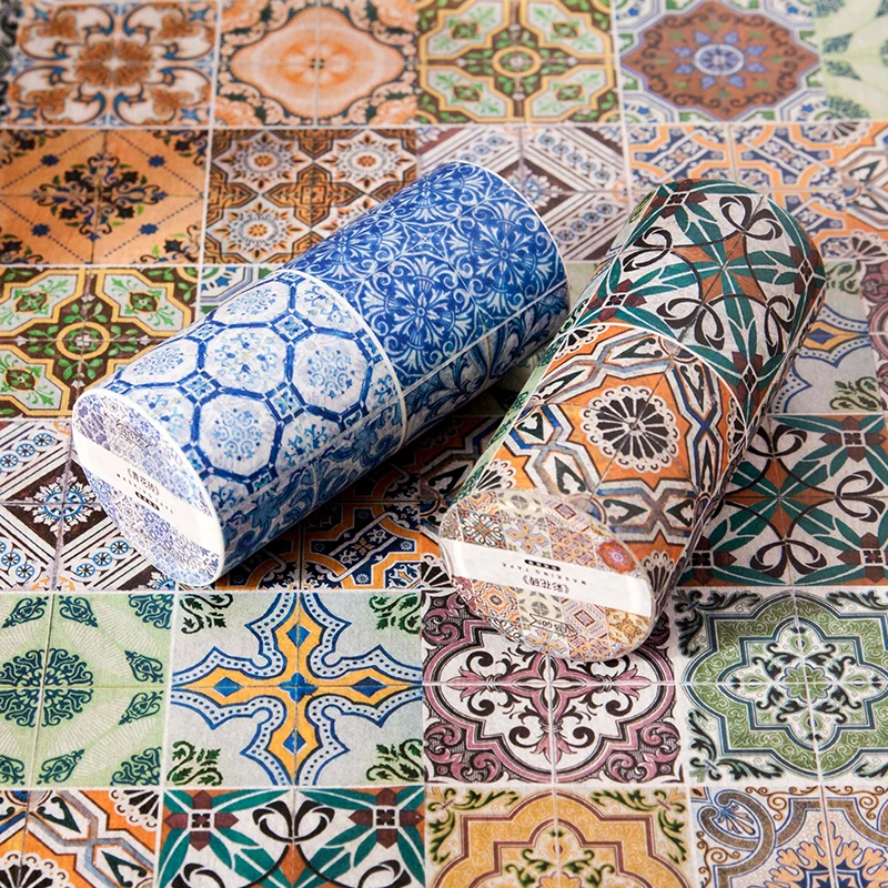 

90mm Vintage new Blue and white brick Flower Tile wall Decorative Washi Tape DIY Planner Diary Scrapbooking stick Masking Tape