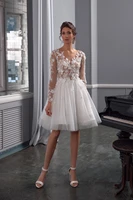 vestidos de novia Short Wedding Dress Sweetheart Organza Lace Appliques Long Sleeve V-NecK Customize To Measures RObe De Marie 1