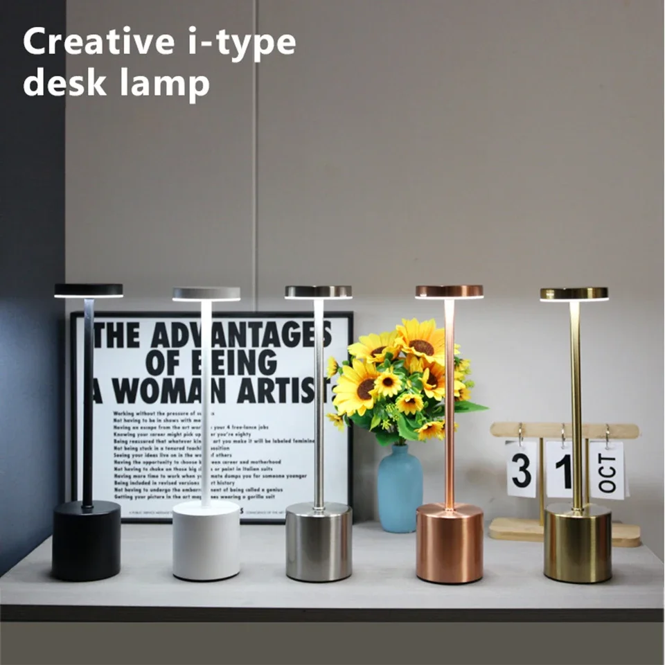 Description Picture 2 of itemCreative Desk Lamp Rechargeable LED 3 Color Dimmable Metal Table Lamp Touch Switch Bar Bedroom Living Room Decoration Lamp