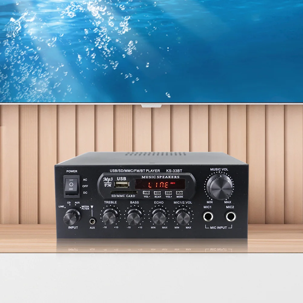차량용 홈 스피커용 Bluetooth-Compatible5.0 파워 앰프, USB 메모리 카드, Aux 2 마이크 입력, LED 디지털, 2CH 앰프, 2x60W