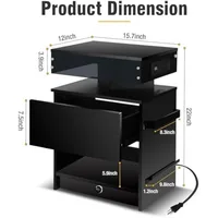 Nightstand Set 2,Nightstand with Charging Station,Induction Light and LED Light,Bedside Table with Drawers,Modern End Side Table 2