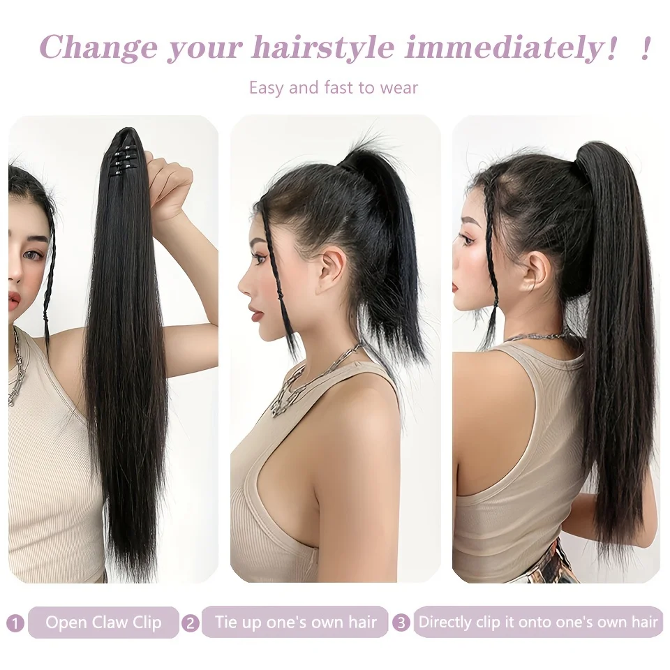 Synthetic Straight Claw Clip On Ponytail Hair Extensions