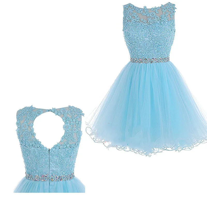 DSP A Line O Neck Tulle Short Prom Dresses with Sequins Evening Party Dress Prom Gown